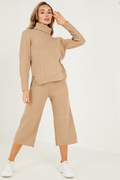 Stone Knitted Palazzo Trousers